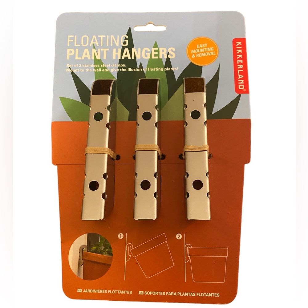 KIKKERLAND Floating Plant Hangers - Set of 3 Stainless Steel Clamps